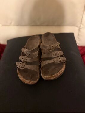 Birkenstock Brown Multi-Strap Leather Slide Sandals